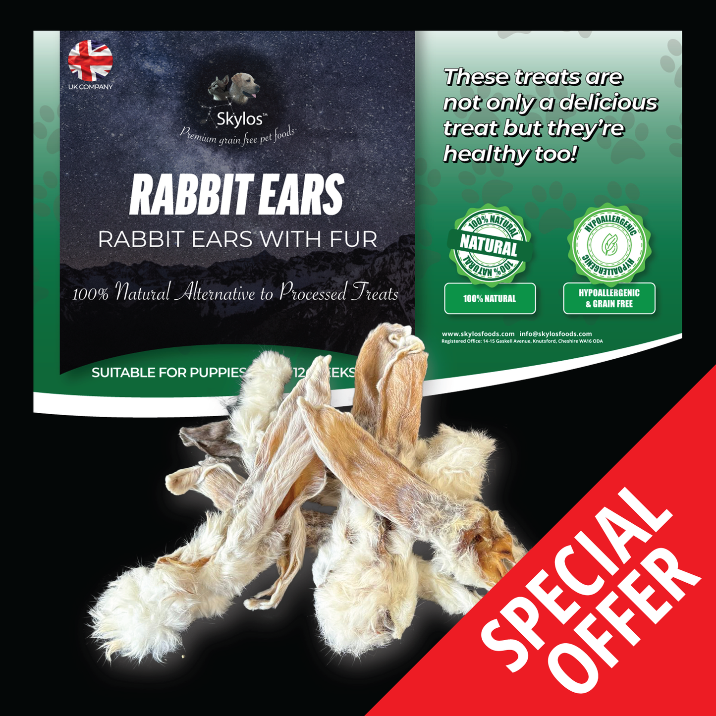 Rabbit Ears(with hair) 100g Special offer & £1.99 delivery